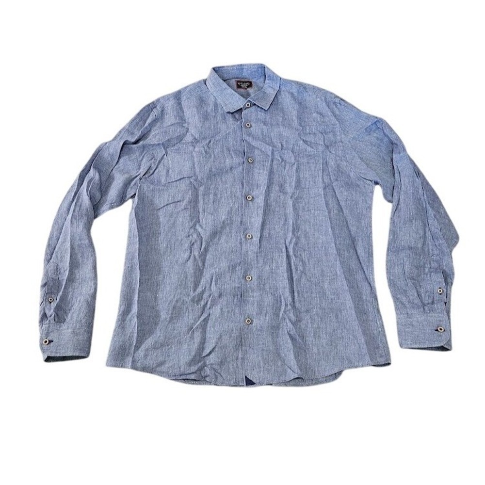 UNTUCKit 100% Linen Button Up Shirt Men XL Blue Long Sleeve Wrinkle Resistant